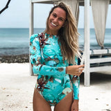 Hulianfu Swimwear Women Print Floral One Piece Swimsuit Long Sleeve Bathing Suit Retro Swimsuit Vintage Beach wear Surfing Swim Suit