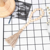 HULIANFU Wood Bead Garland Farmhouse Wall Hanging Home Decor DIY Handmade Garland with Jute Rustic Wall Tassel Bead Ornament Boho Gift