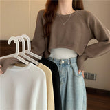 Hulianfu New Autumn Women Solid Sweater O-Neck Loose Sweater Pullover Crop Top Sweaters Shirts Femme Knit Outwear Jumpers