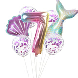 HULIANFU Little Mermaid Party Balloons 32inch Number Foil Balloon Kids Birthday Party Decoration Supplies Baby Shower Decor Helium Globos