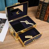 HULIANFU Luxury Golden Double Layers Jewelry Organizer Metal Storage Box Desk Makeup Organizers Box With Drawer Gift For Girl Friend.Z223