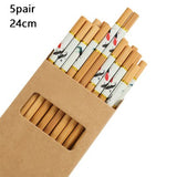 HULIANFU Reusable 5 Pair Set Handmade Bamboo Japanese Natural Wood Chopsticks Sushi Food Cat Flower Multi color Wooden Chop sticks