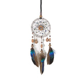 HULIANFU Mini Car Dream Catcher Beaded Natural Feathers Handcraft Chic Hanging Ornaments Mirror Room Bedroom Wall Decor