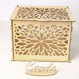 HULIANFU Wedding Card Boxes Wooden Box Wedding Supplies DIY Couple Deer Bird Flower Pattern Grid Business Card Wooden Box