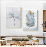 HULIANFU Scandinavian Flower Canvas Art Abstract Painting Print Feather Decoration Picture for Living Room Nordic Home Decor Wall Poster