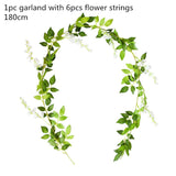 HULIANFU 2023 Green Eucalyptus Leaves Garland Wisteria Artificial Flowers Rattan Fake Plant Silk Leaf Vines For Wedding Birthday Party Decor