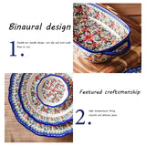 HULIANFU Krusoal Retro Ceramic Handle Salad Bowl Household Oven Breakfast Bake Pan Microwave Bohemia Binaural Soup In-glaze Tableware
