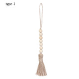 HULIANFU Natural Wood Bead Garland With Jute Rustic Wall Hanging Tassels String Handmade Garland Farmhouse Ornament DIY Home Decoration
