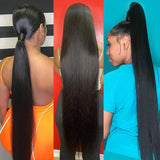 HULIANFU Queenlife 40 42 Inch Straight Human Hair Bundles With 13x4 Frontal Pre Plucked Brazilian Virgin Hair Lace Frontal With 3 Bundles