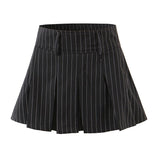 Hulianfu New Spring Summer Chic Vintage Preppy Style Striped High-Waist Pleated Mini Skirt Thin Hot Girl A-Line Skirt Women Fashion