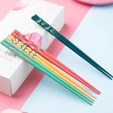 HULIANFU Reusable 5 Pair Set Handmade Bamboo Japanese Natural Wood Chopsticks Sushi Food Cat Flower Multi color Wooden Chop sticks