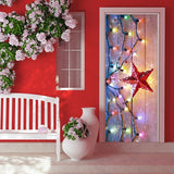 HULIANFU 2023 Christmas Light Red Five-Pointed Star Wallpaper Pvc Self-Adhesive Waterproof Mural Picture 3D Restaurant Door Stickers Christmas