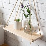 HULIANFU Premium Wood Swing Hanging Rope Wall Mounted Floating Shelves Plant Flower Pot indoor outdoor decoration simple design