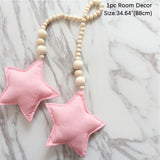 HULIANFU Nordic Boho Room Decor Double Star Moon Wooden Beads Cotton Hanging Wall Decoration Kawaii Kids Baby Bedroom Living Room Decor