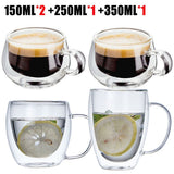 HULIANFU Transparent glass coffee cup milk whiskey tea beer double creative heat resistant cocktail Vodka wine mug Drinkware tumbler cups