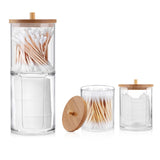 HULIANFU Makeup Cotton Pad Organizer Bathroom Storage Box For Cotton Swabs Cosmetics Jewelry Makeup Remover pad Container with Bamboo Lid