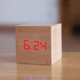 HULIANFU New Qualified Digital Wooden LED Alarm Clock Wood Retro Glow Clock Desktop Table Decor Voice Control Snooze Function Desk Tools