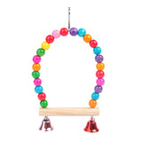 HULIANFU Natural Wooden Parrots Swing Toy Birds Perch Hanging Cage with Colorful Beads Bells Pet Supplies PXPC