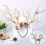 HULIANFU 2023 Christmas Headband Antlers Deer Horns Fairy Tale Flower Tree Branch Retro Hair Hoop Crown Festival Party Props Xmas Costume