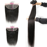 HULIANFU Queenlife 40 42 Inch Straight Human Hair Bundles With 13x4 Frontal Pre Plucked Brazilian Virgin Hair Lace Frontal With 3 Bundles