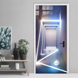 HULIANFU 2023 PVC Self-Adhesive Door Sticker 3D Stereo Corridor Light Mural Wallpaper Living Room Restaurant Door Decal 3D Vinyl Wall Stickers