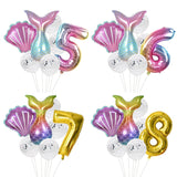 HULIANFU Little Mermaid Party Balloons 32inch Number Foil Balloon Kids Birthday Party Decoration Supplies Baby Shower Decor Helium Globos