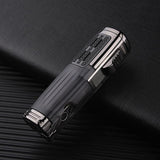 HULIANFU Metal Windproof Spray Gun Gas Lighter Smoking Four FlamesTorch 1300 C Multifunction Cigar Butane Lighters With Cigar Cutter