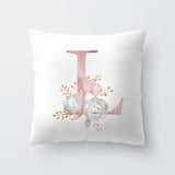 HULIANFU Pink Letter Decorative Floral Pillow Gold Alphabet Cushion for Sofa Polyester Pillowcase Decoration Salon