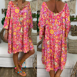 hulianfu Helisopus Summer Plus Size Women Boho Floral Print Dress Casual Loose Deep V Neck Holiday Beach Shirt Dress Vestido