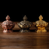 HULIANFU Lotus Flower Incense Burner Buddhism Buddha Holder Brass Mini Censer Incense Metal Craft Home Decoration