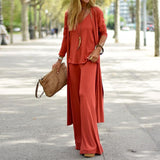 Solid Loose Spring Autumn Casual Three Piece Set Women's Office V-Neck Matching Suit Female Straight Pants Streetwear 3Pc Suit