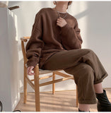 Spring Fleece Thick Sweatshirt Vintage Solid Warm O Neck Pullover Grey Brown Lady New All-match Hooded Autumn Women Coat