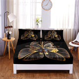 HULIANFU Purple Butterfly Digital Printed 3pc Polyester  Fitted Sheet Mattress Cover Four Corners with Elastic Band Bed Sheet Pillowcases