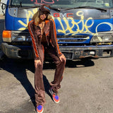 Hulianfu Letter Print Velvet Tracksuit Women 2 Piece Sets Fashion Outfits Female Zipper Sport Activitywear Suits Leisure Streetwear Moda