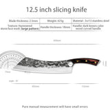HULIANFU Sowoll Kitchen Knife High Carbon Steel 12.5 Inch Long Chef Knife Forged Vegetable Cooking Cleaver Cutting Slicer Meat Knife Tool