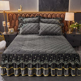 HULIANFU Luxury Super Soft Crystal Velvet Fleece Lace Ruffles Quilted Bed Skirt Mattress Cover Bedspread Pillowcase Bedding Home Textiles