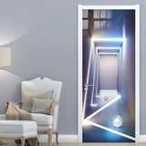 HULIANFU  PVC Self-Adhesive Door Sticker 3D Stereo Corridor Light Mural Wallpaper Living Room Restaurant Door Decal 3D Vinyl Wall Stickers