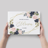 HULIANFU Personalized Wedding Guest Book Gold Alternative Geometric Wedding Guestbook Burgundy Floral Wedding Album Wedding Photo Sign