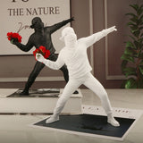 HULIANFU Resin Statues Sculptures Banksy Flower Thrower Statue Bomber Home Decoration Accessories Modern Ornaments Figurine Collectible