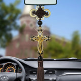 HULIANFU New Car Pendant Metal Diamond Cross Jesus Christian Religious Car Rearview Mirror Ornaments Hanging Auto Car Styling Accessories
