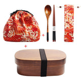 HULIANFU Wooden Lunch Box Picnic  Japanese Bento Box for School Kids Dinnerware Set with Bag&amp;Spoon Fork Chopsticks Round Square Lunch Box