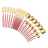 HULIANFU Pink Gold Cutlery Set Stainless Steel Dinnerware Set 24Pcs Knives Forks Coffee Spoons Flatware Set Kitchen Dinner Tableware Set