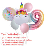 HULIANFU Rainbow Unicorn Balloon Number Foil Globos 1 2 3 4 Years Old Birthday Party Decoration Kid Unicorn Theme Party Wedding Balls Toy