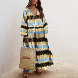 hulianfu Spring Elegant Floral Print Tassel Long Party Dress Vintage Long Lantern Sleeve Ladies Dresses Women V Neck Casual Loose Dress