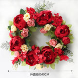 HULIANFU Peony simulated garland Rattan ring decoration Photography props Wedding wreath Flower home door Decoration