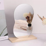 HULIANFU Makeup Mirror Ins Irregular Acrylic Decorative Mirror Wooden Base Cosmetic de maquillaje Beauty Tools Korean style