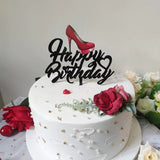 HULIANFU New High Heels Lady Happy Birthday Acrylic Cake Topper Wedding Girls Cake Toppers for 16 18 21 Birthday Party Cake Decorations