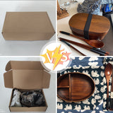 HULIANFU Wooden Lunch Box Picnic  Japanese Bento Box for School Kids Dinnerware Set with Bag&amp;Spoon Fork Chopsticks Round Square Lunch Box