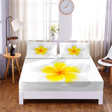 HULIANFU Pink Flower Digital Printed 3pc Polyester  Fitted Sheet Mattress Cover Four Corners with Elastic Band Bed Sheet Pillowcases