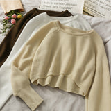 Hulianfu New Autumn Women Solid Sweater O-Neck Loose Sweater Pullover Crop Top Sweaters Shirts Femme Knit Outwear Jumpers